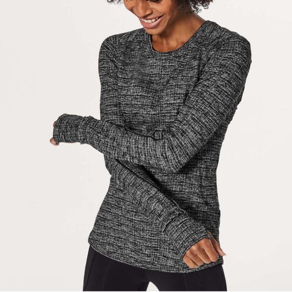 lululemon athletica Tops - Lululemon Extra Mile Long Sleeve Running Luon Ringspun Denim Black White | 6